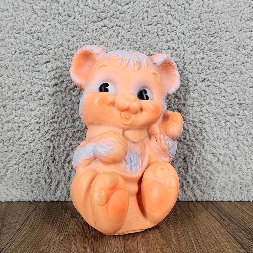 Vintage 1969 Rubens Rubber Bear Peach‎ Blue Mid Century Collectible 7 Inch